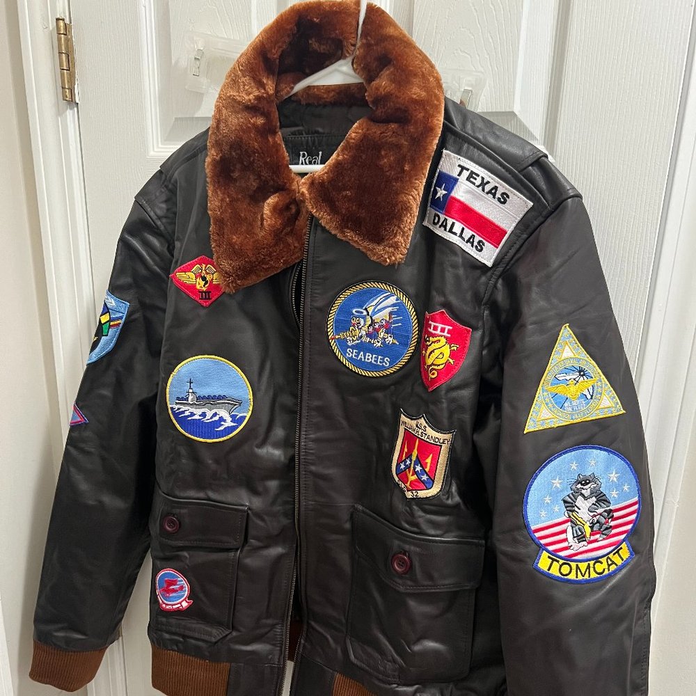 Real Leather Men's Brown Mixed Patches Leather Jacket